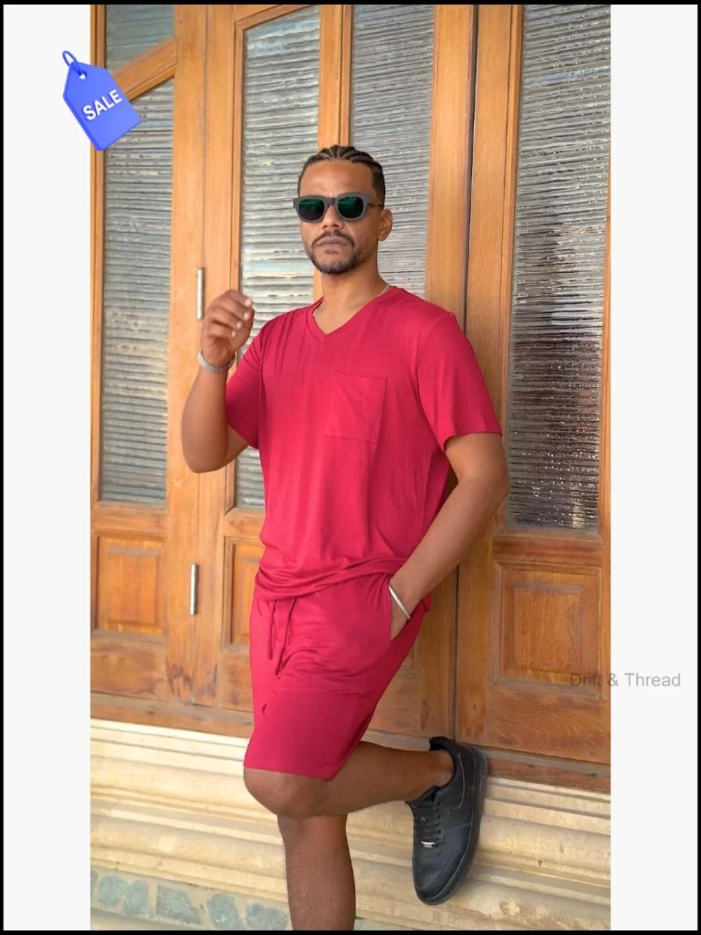 Men's Pajama Set V-Neck Short Sleeve Lounge Set with Pockets S-XXL
